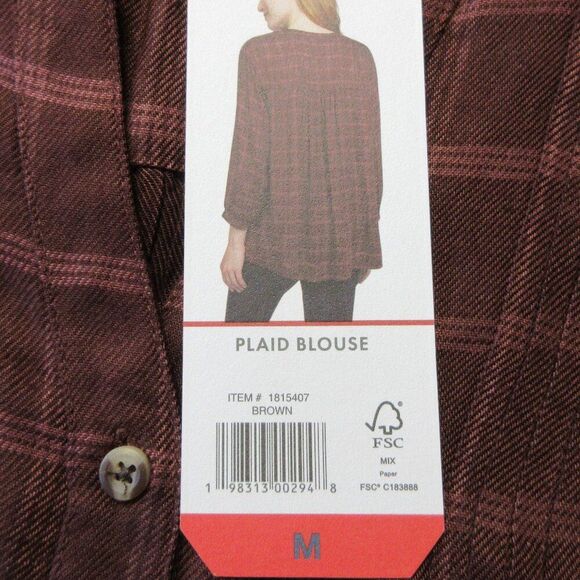 WRANGLER Brown Rust Plaid Blouse Womens Size M (8-10) Popover Top Shirt NWT - Picture 4 of 13